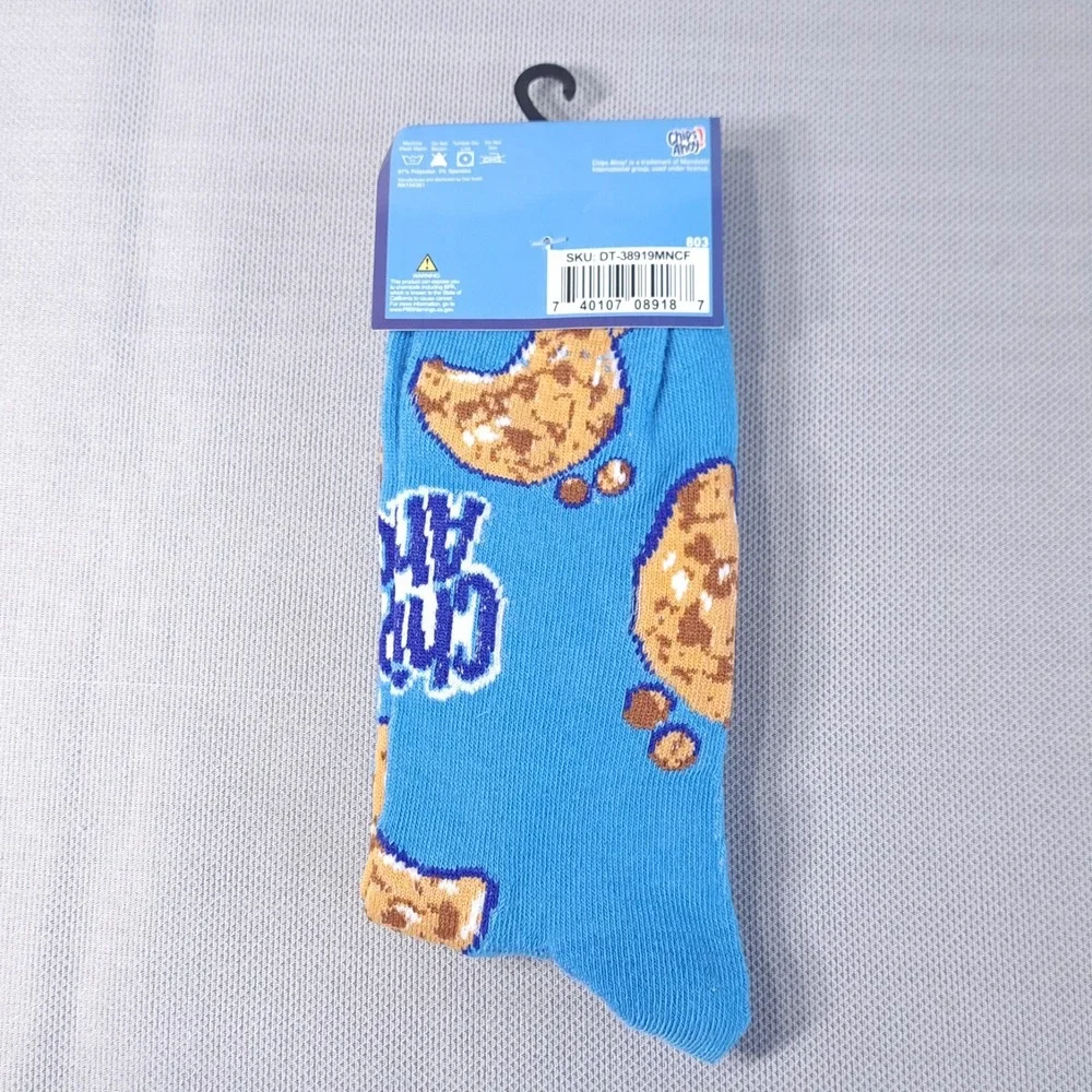 One‎ Pair Chips Ahoy! Men's Shoe Size 6-12 Crew Socks Blue Fun Snack Cookie